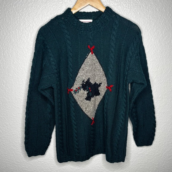 Talbots Sweaters - Vintage Scottie Dog Sweater Cable Knit Holiday Pullover Size Small 100% Wool S